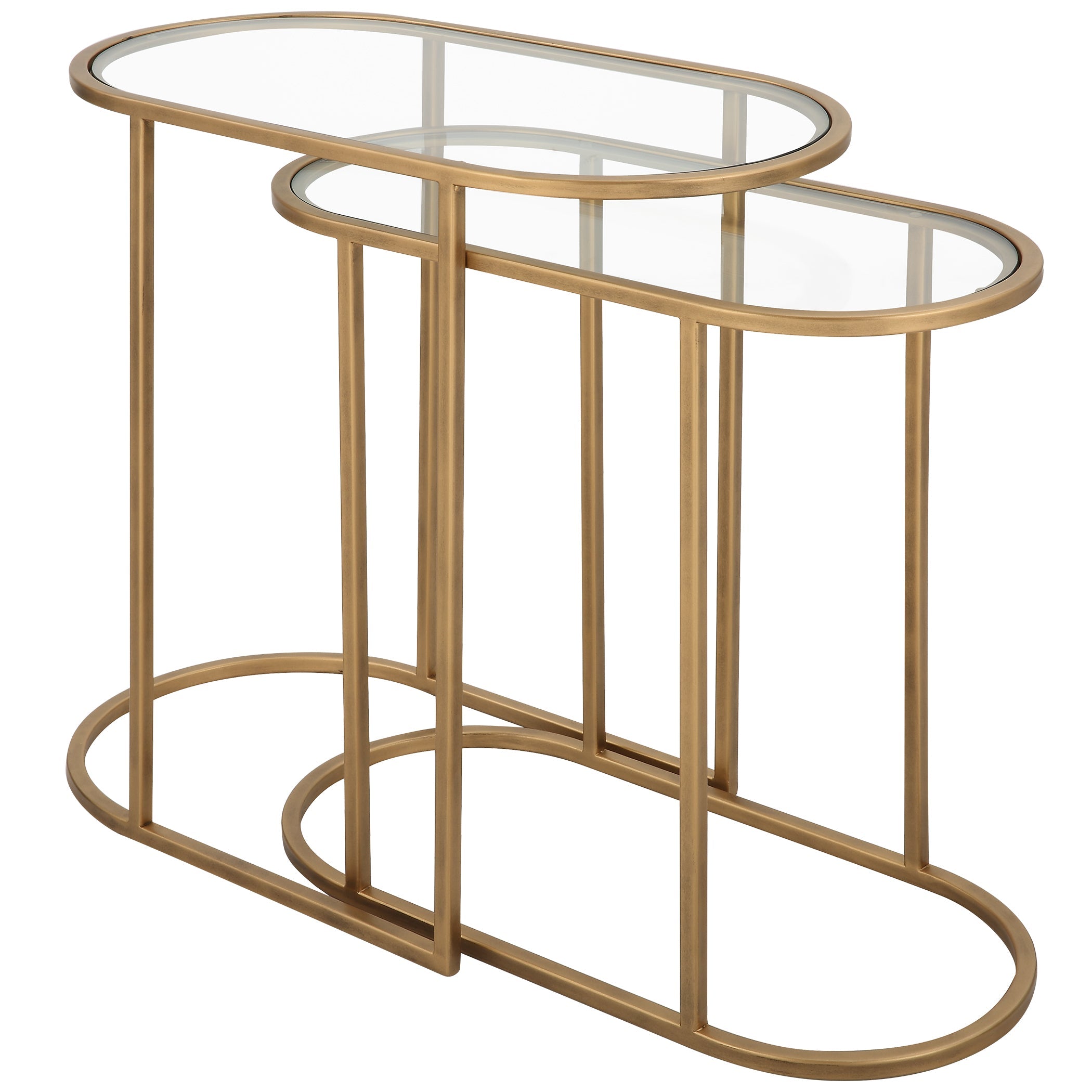 Modern Accents Oval Shaped Iron Nesting With Clear Glass Top Table - Set of 2