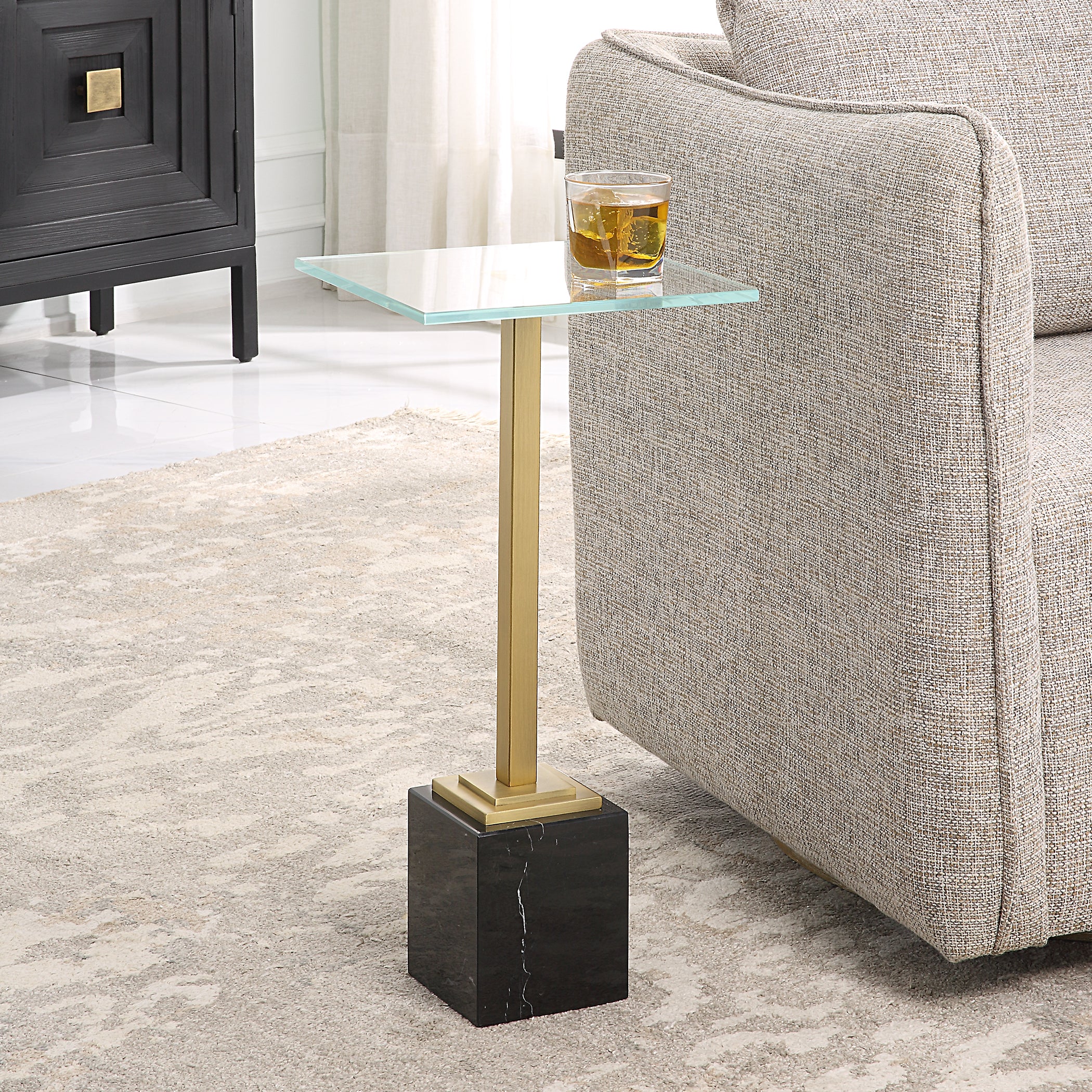 Modern Accents Marble Base With Glass Top Martini Table