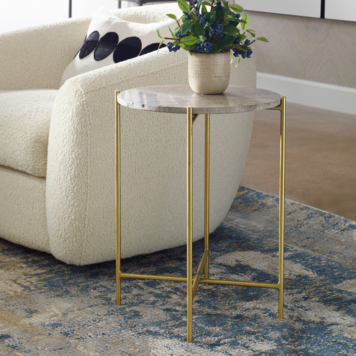 Modern Accents Travertine Stone Gold Frame Table