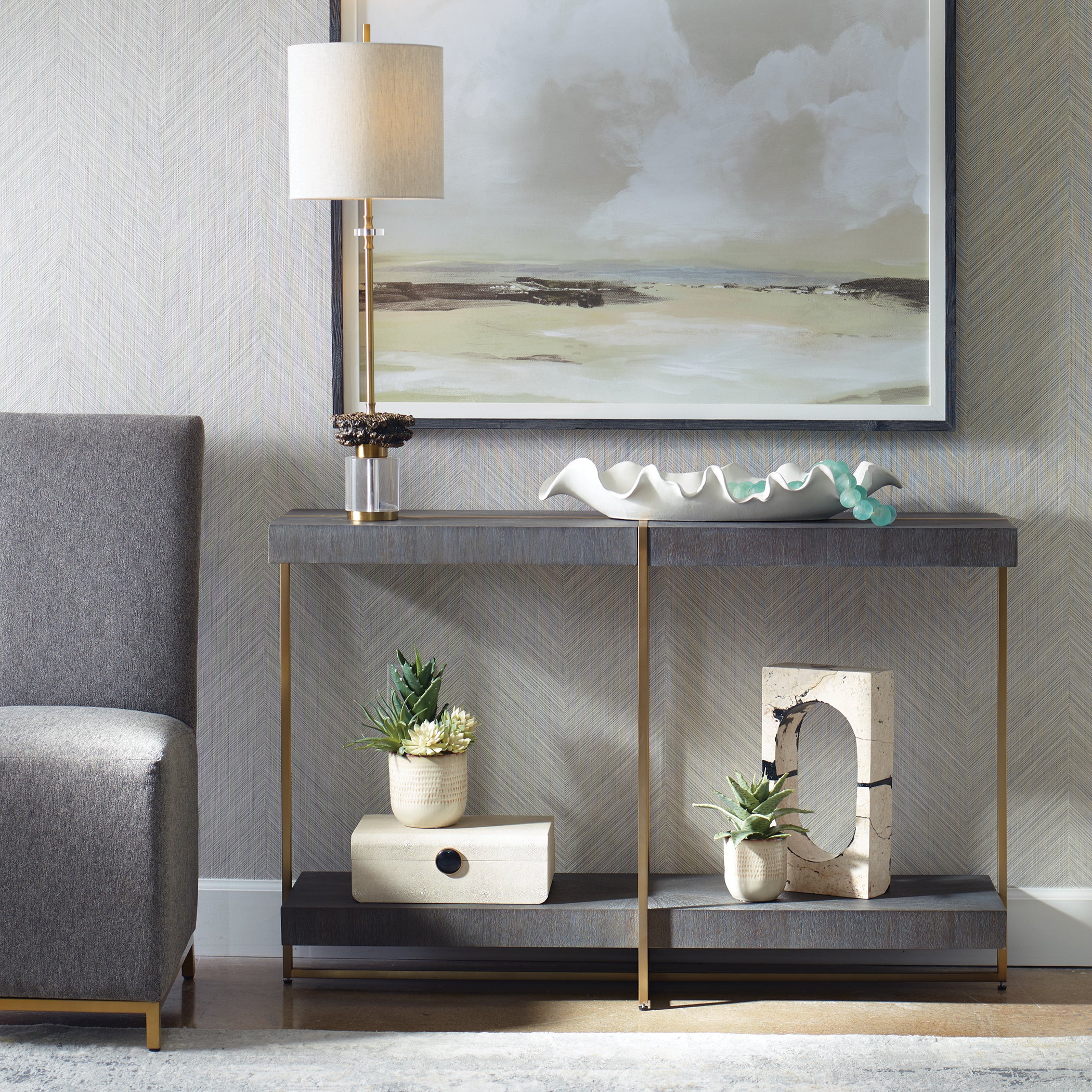 Uttermost Taja Modern Brass / Wood Console Table