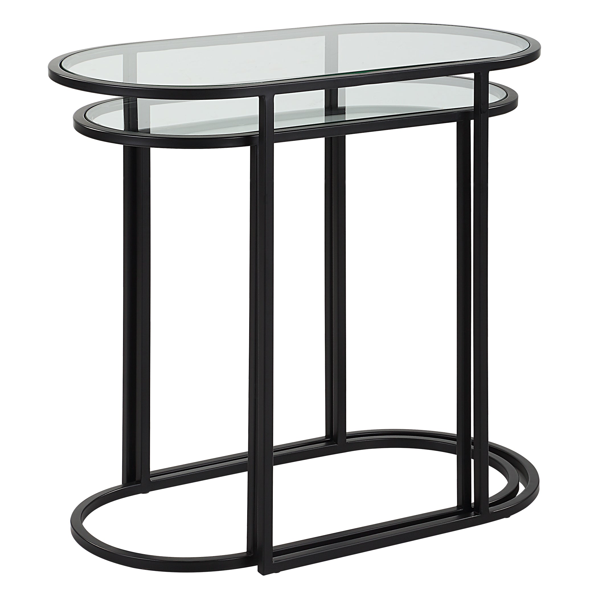Modern Accents Oval Shaped Iron Nesting With Clear Glass Top Table - Set of 2