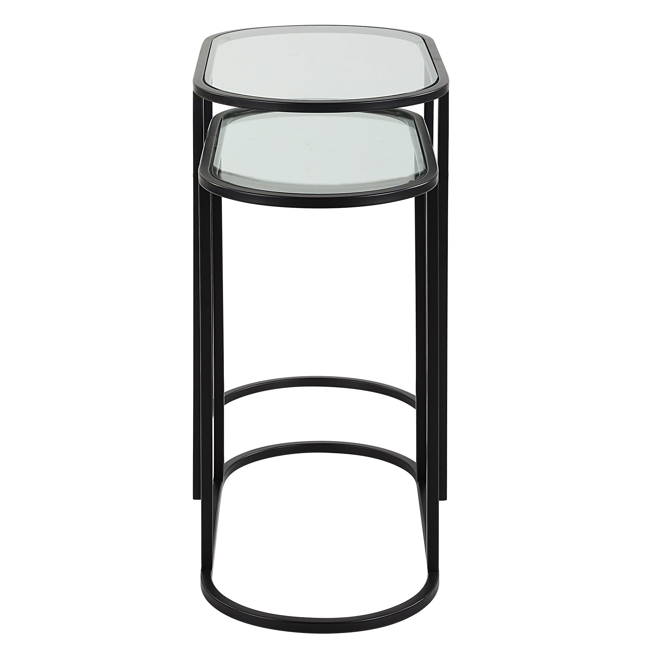 Modern Accents Oval Shaped Iron Nesting With Clear Glass Top Table - Set of 2