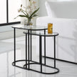 Modern Accents Oval Shaped Iron Nesting With Clear Glass Top Table - Set of 2