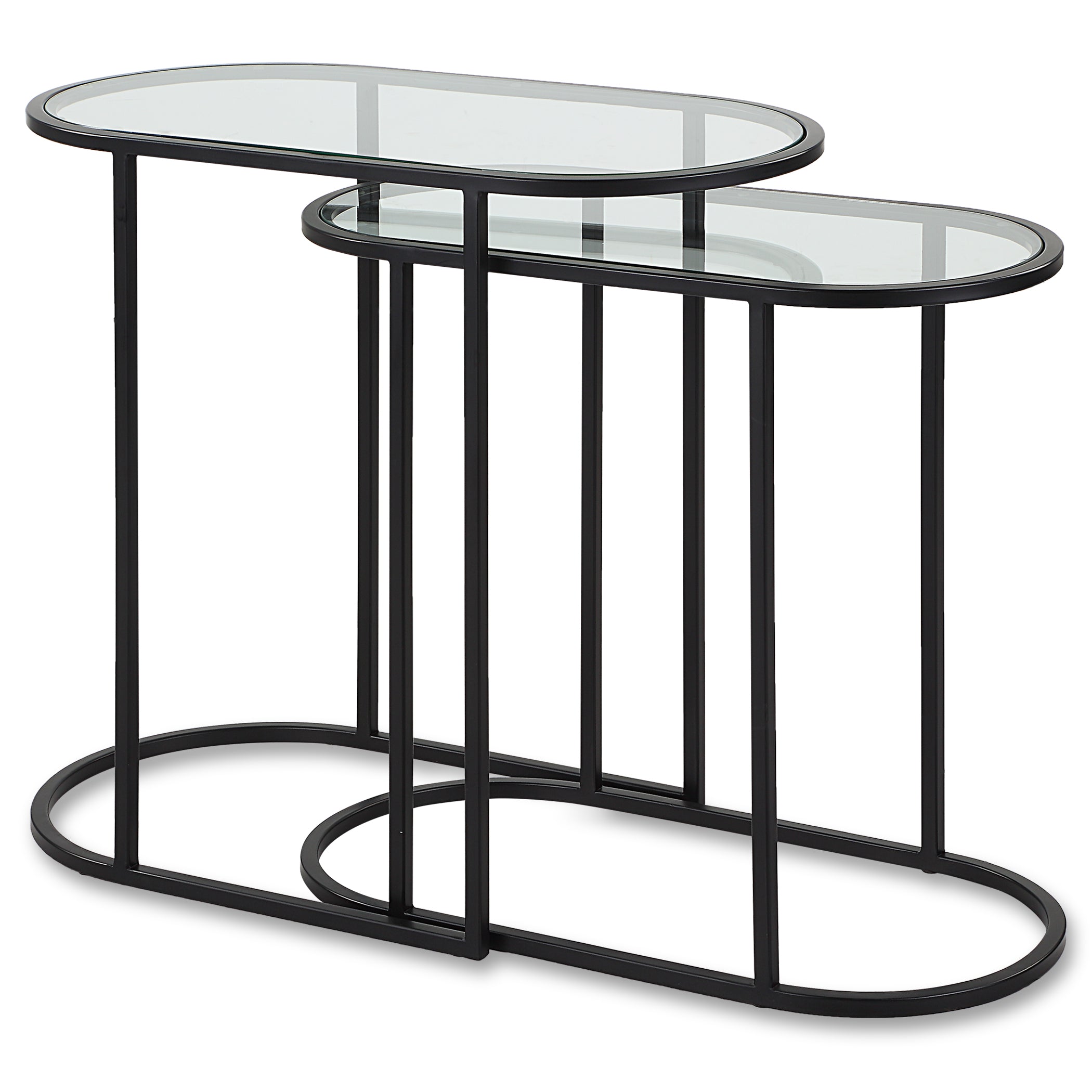 Modern Accents Oval Shaped Iron Nesting With Clear Glass Top Table - Set of 2