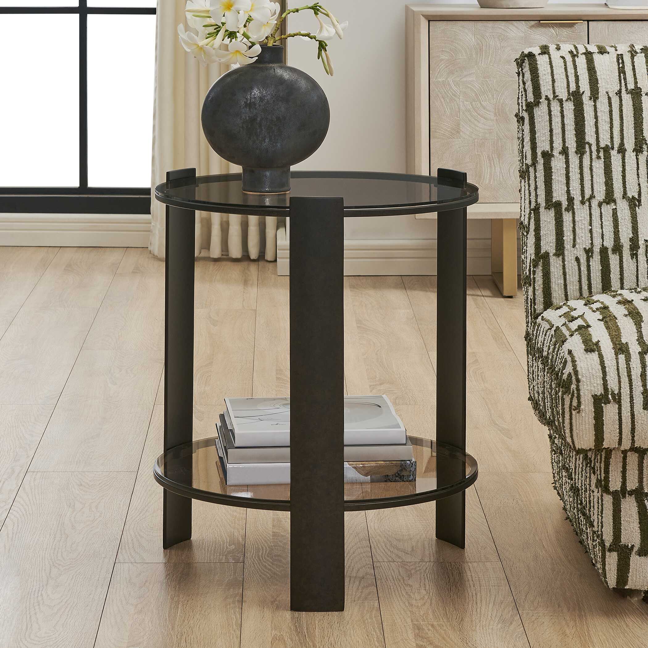 Uttermost Hanson Bronze & Dark Glass Side Table