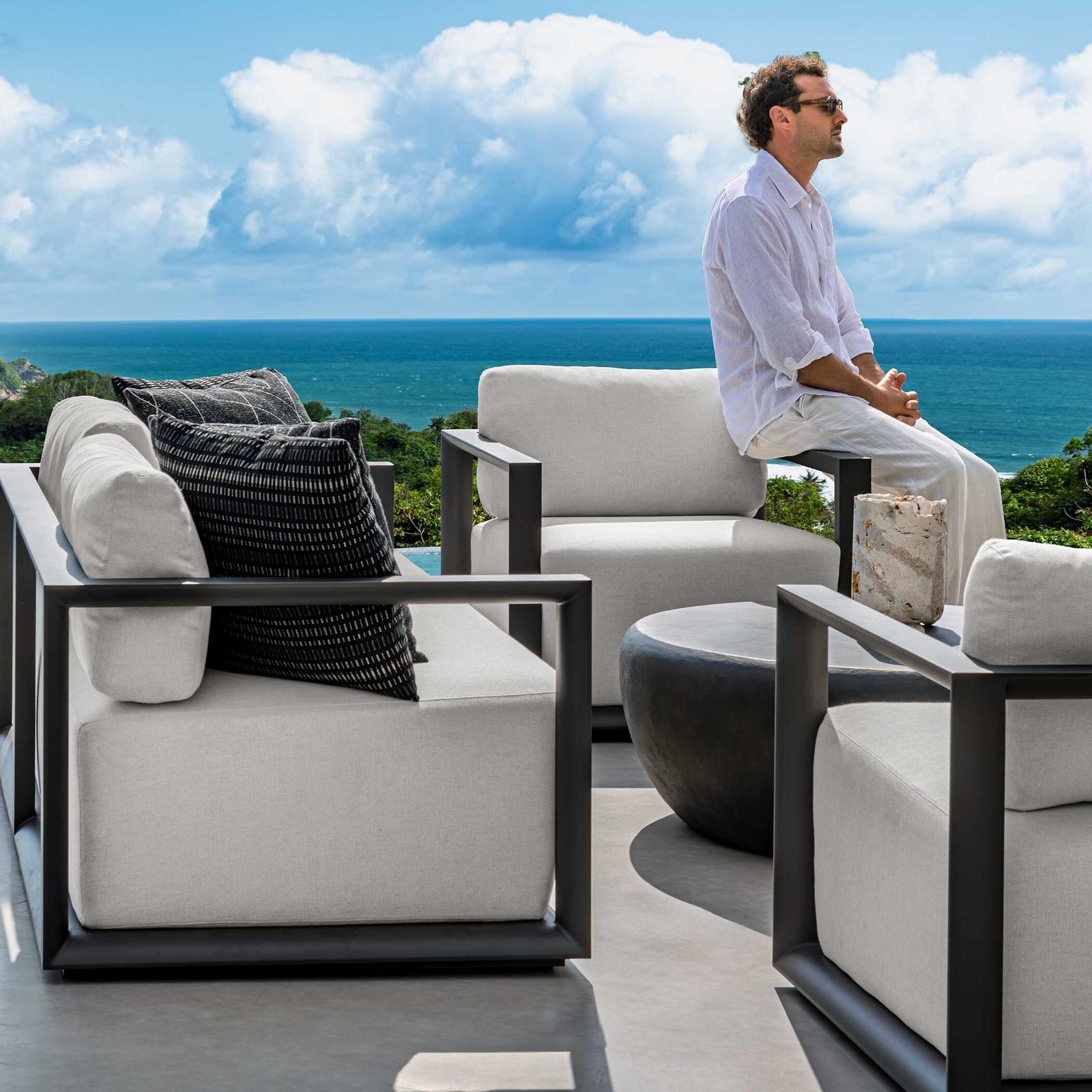 Uttermost Remsen Outdoor Black/Oyster Sofa