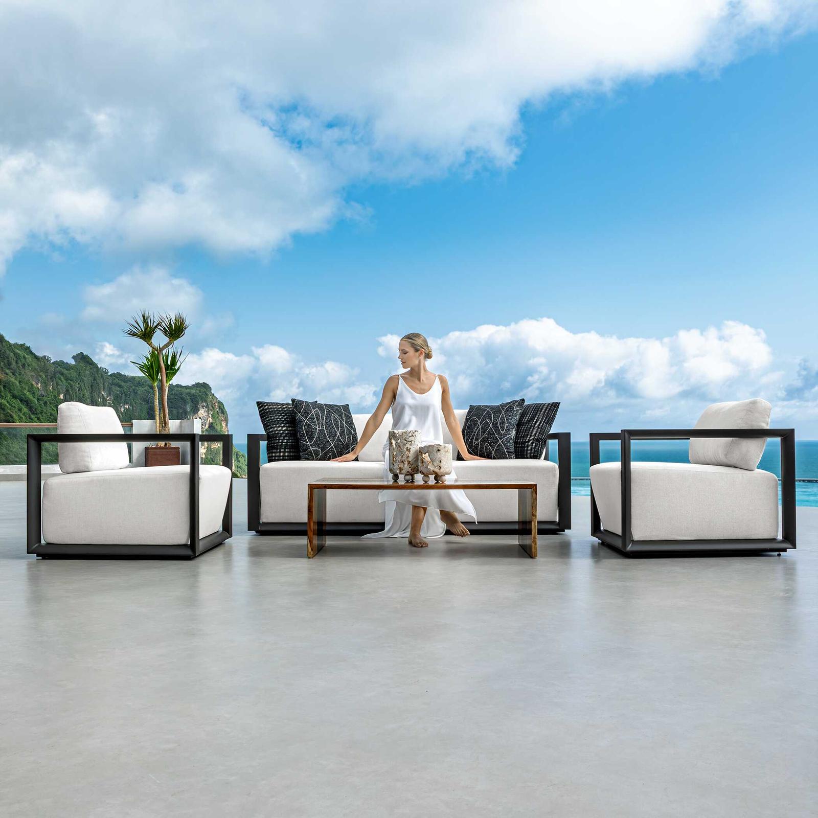 Uttermost Remsen Outdoor Black/Oyster Sofa