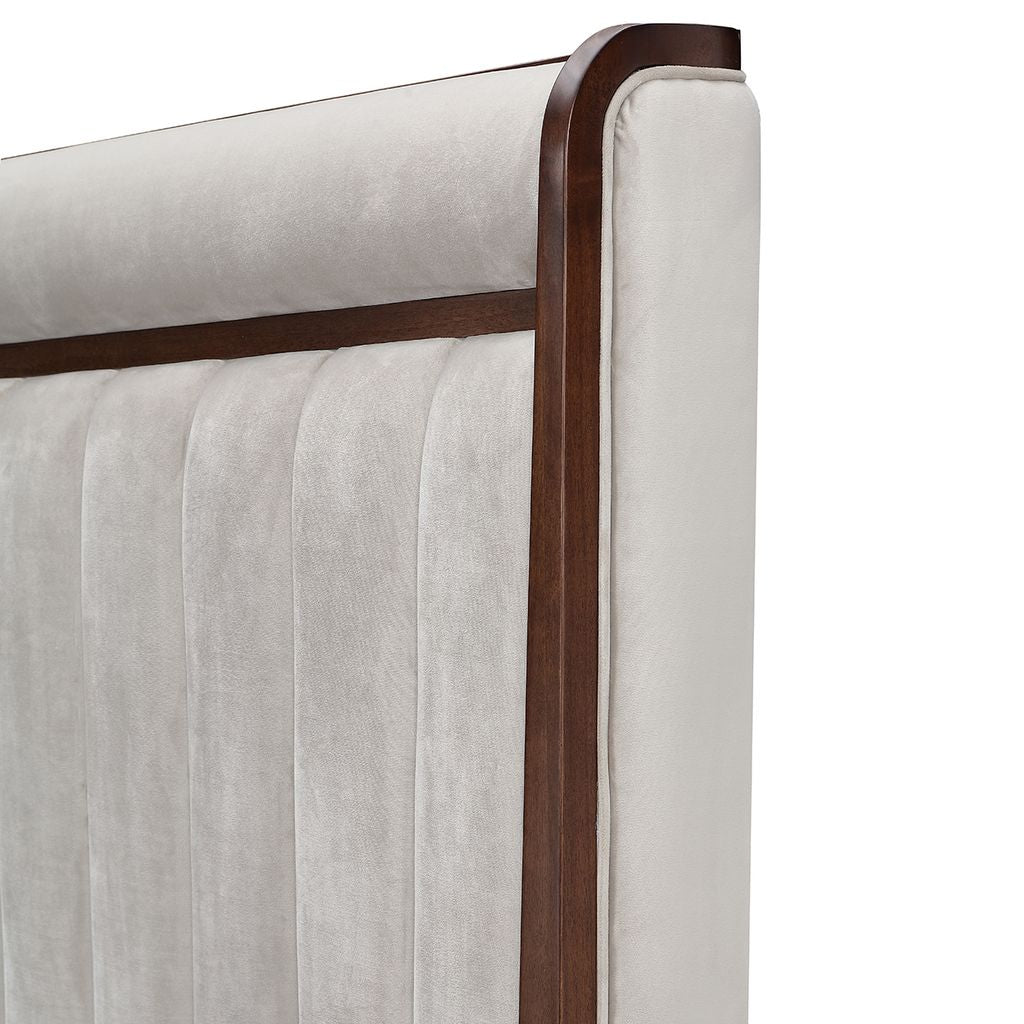 Michael Amini Houston Eastern King Channel Tufted Panel Bed - Porcini/Walnut