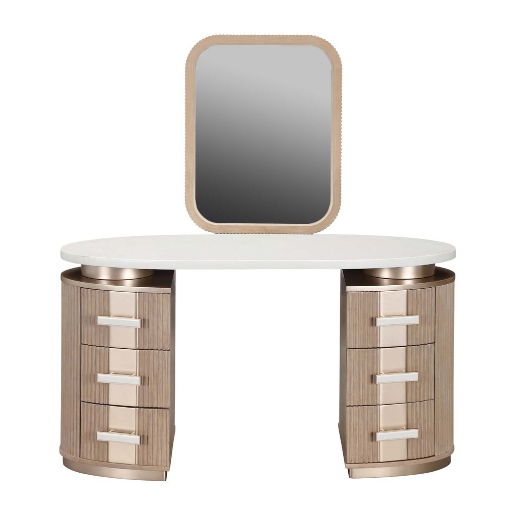 Michael Amini West Kensington Vanity with Mirror - Sea Salt Caramel