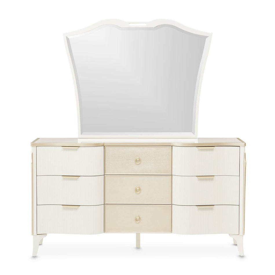 Michael Amini La Marisia Dresser with Mirror - Creamy Pearl