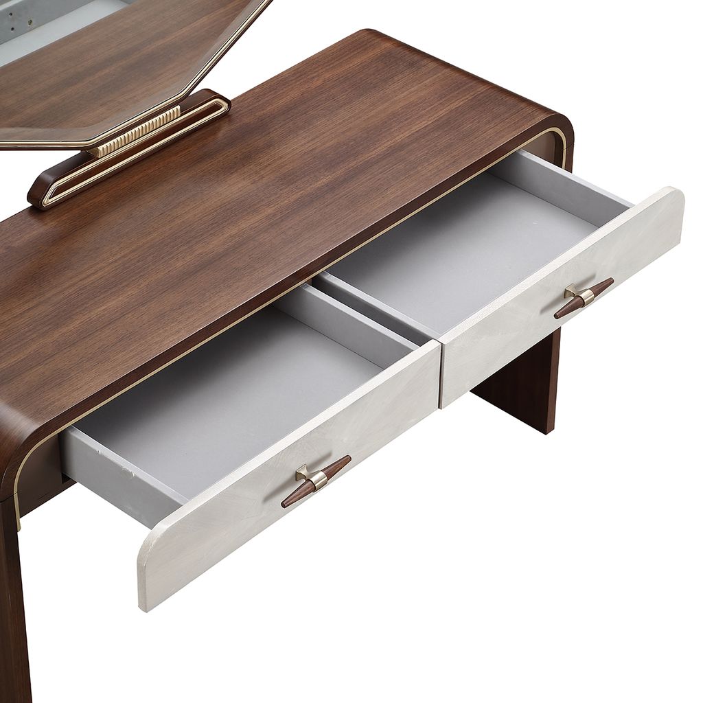 Michael Amini Houston Vanity Table with Mirror - Walnut