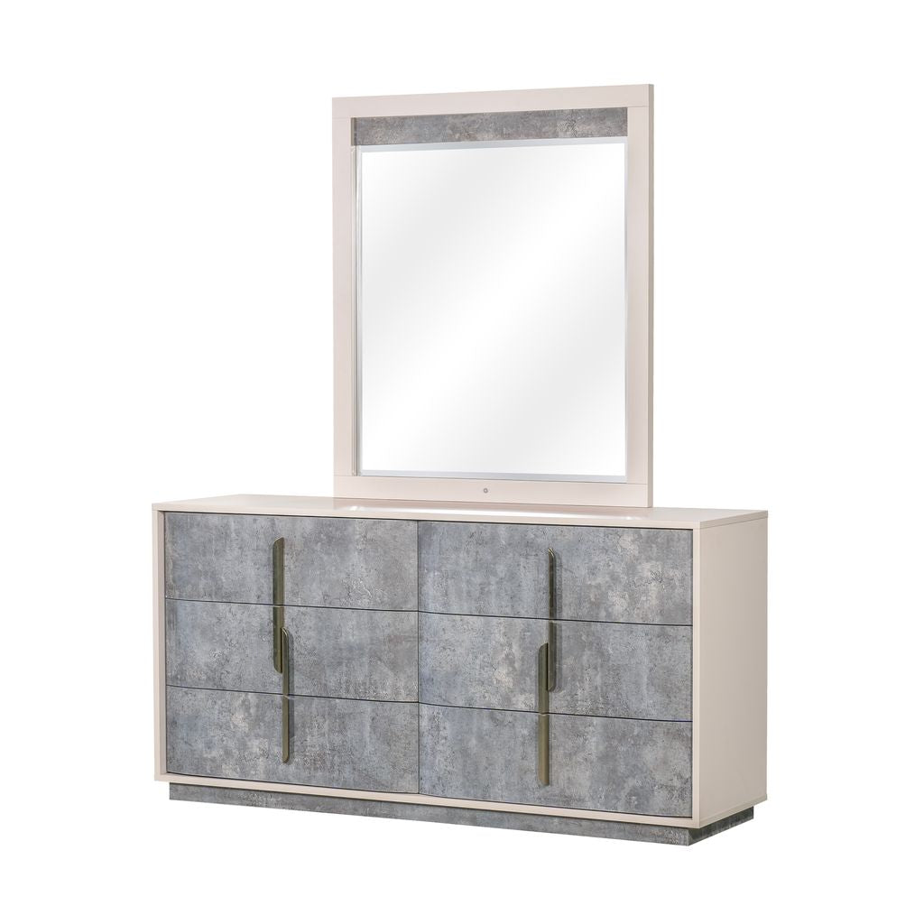 Michael Amini Pavira Dresser with Mirror - Stone