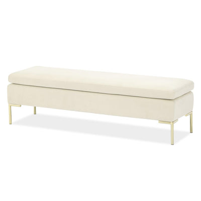 Michael Amini Zennia Velvet Accent Bench - Ivory/Gold