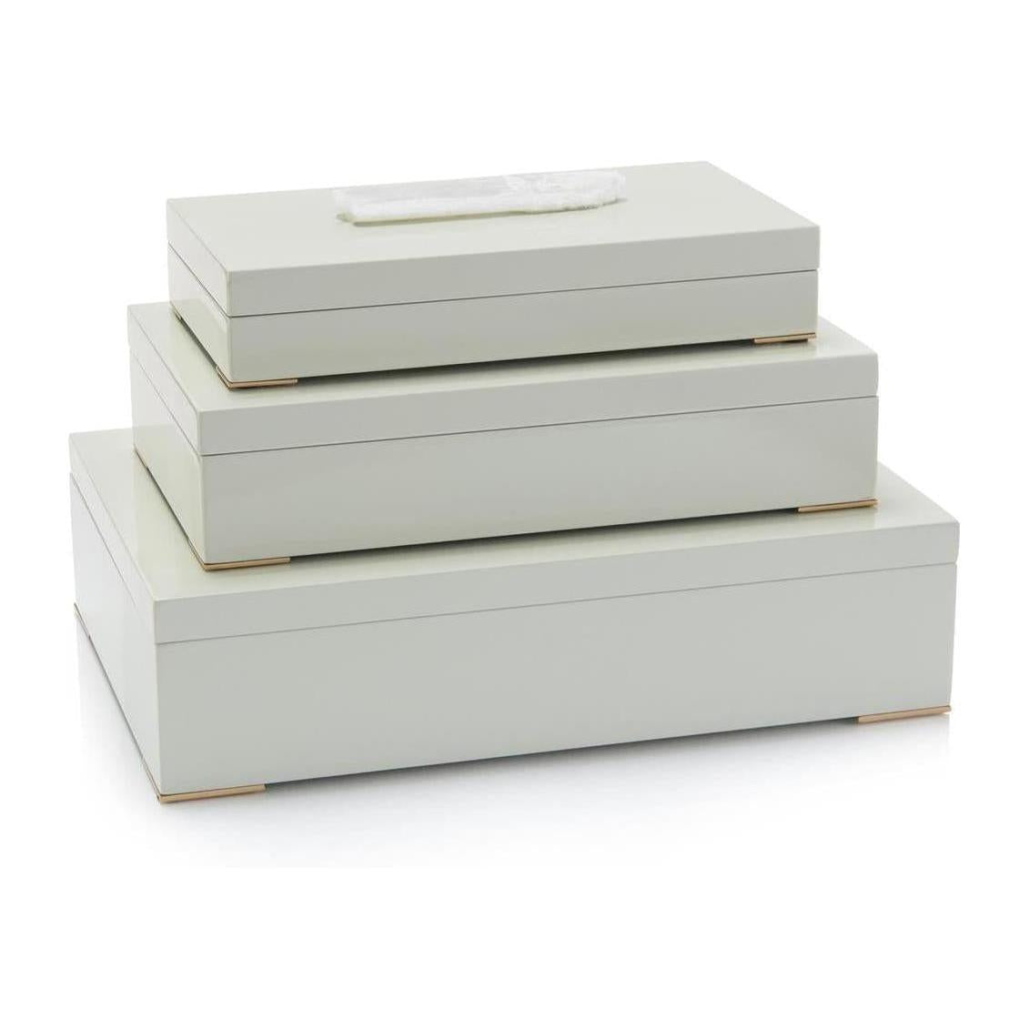 John Richard Decor Set of Three Boxes Topped in Selenite