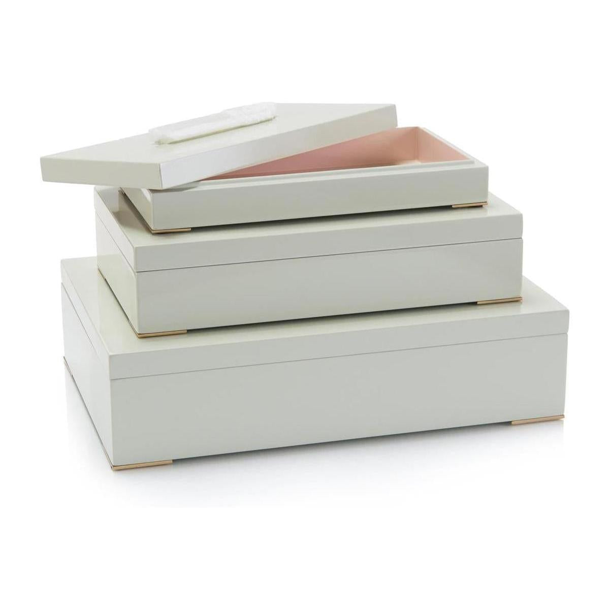 John Richard Decor Set of Three Boxes Topped in Selenite