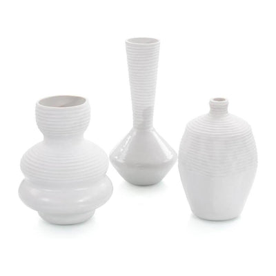 John Richard Decor Set of Three White Chiseled Vases