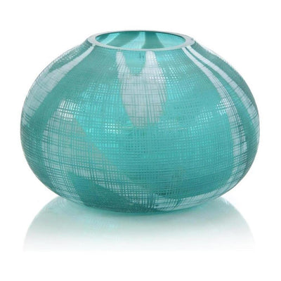 John Richard Decor Aqua Green Etched Glass Vase II