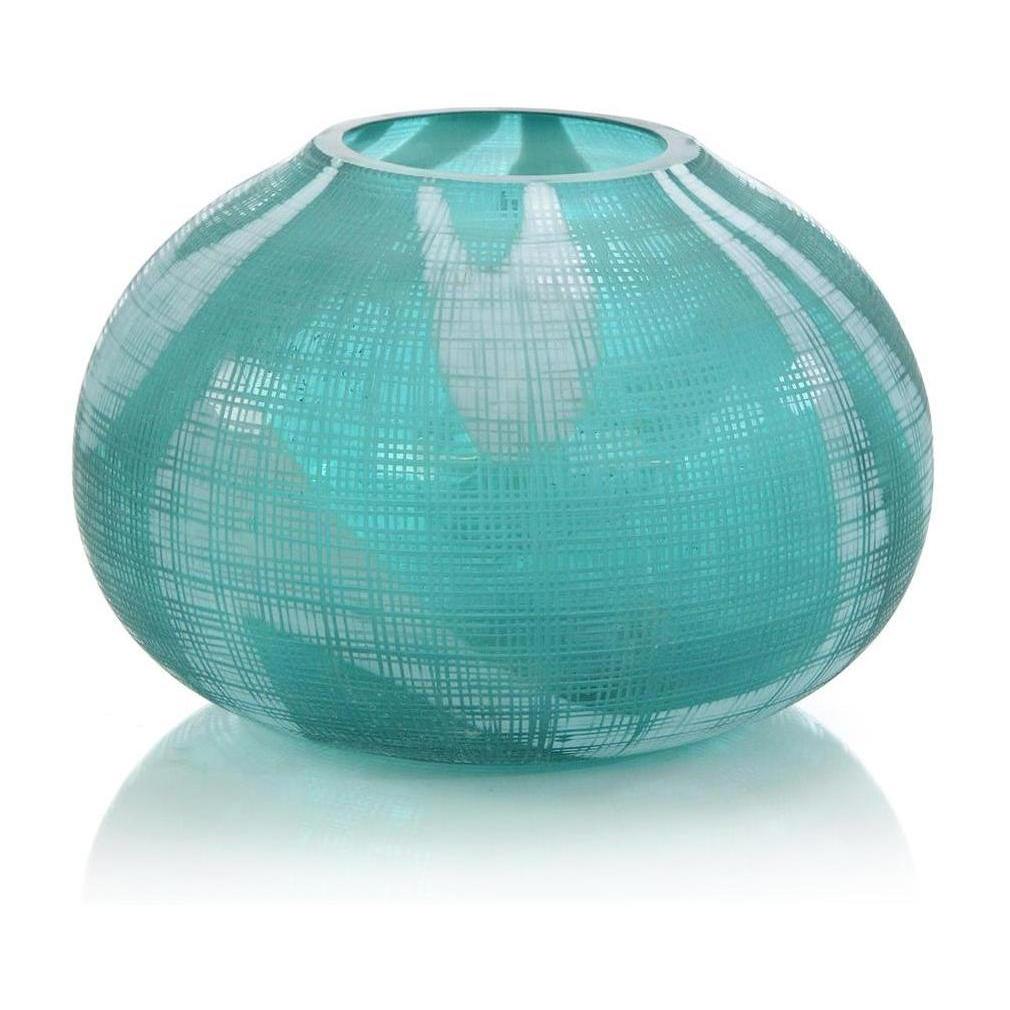 John Richard Decor Aqua Green Etched Glass Vase II