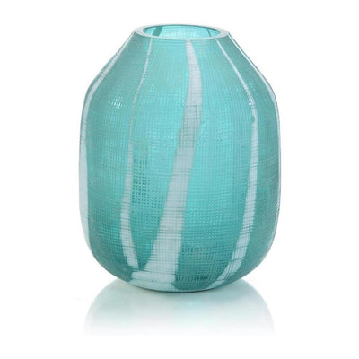 John Richard Decor Aqua Green Etched Glass Vase I