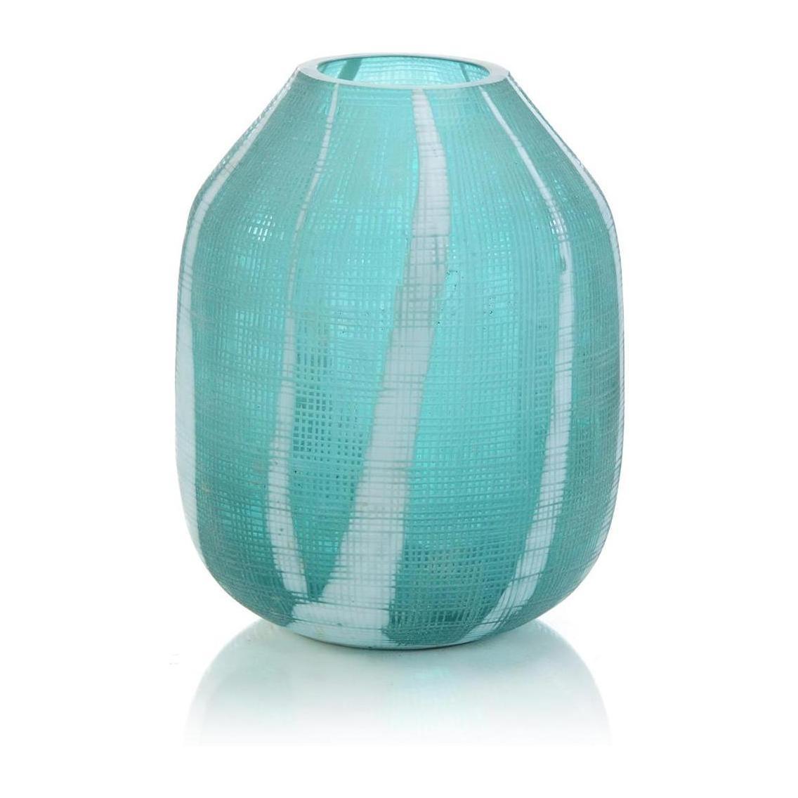 John Richard Aqua Green Etched Glass Vase I