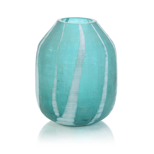 John Richard Aqua Green Etched Glass Vase I