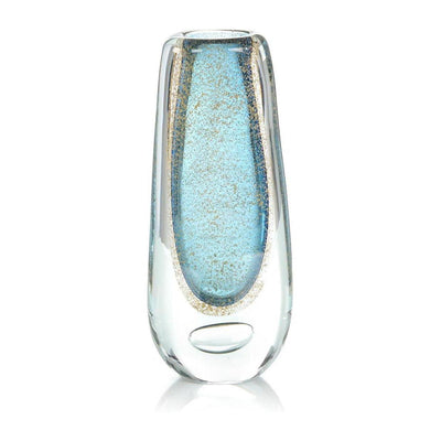 John Richard Decor Gold Flecked Blue Handblown Glass Vase I