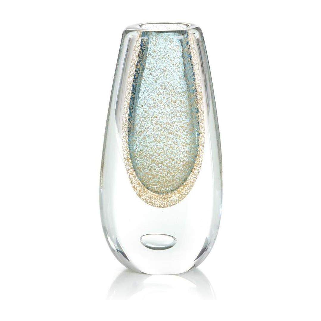 John Richard Decor Gold Flecked Blue Handblown Glass Vase II