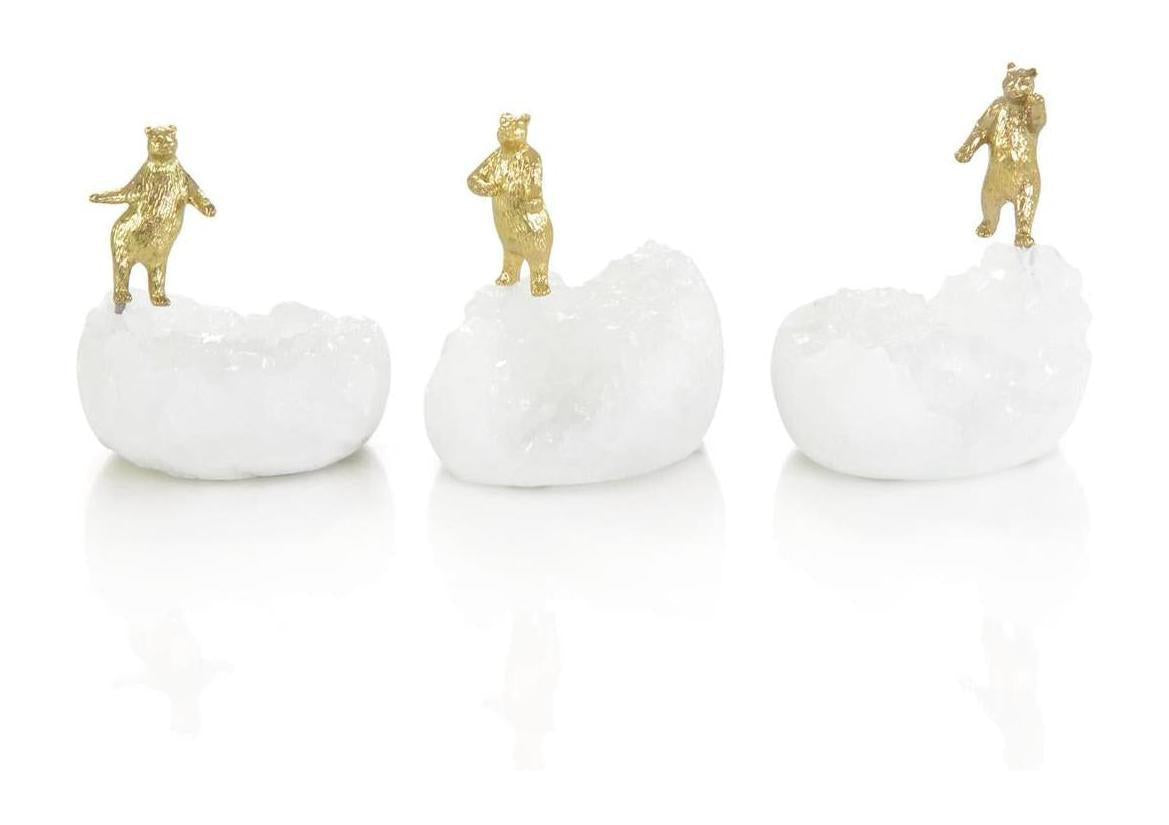 John Richard Decor A Set of Three Brass Bears on Quartz Sculptures