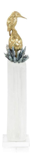 John Richard Decor Brass Bird on Selenite Sculpture II