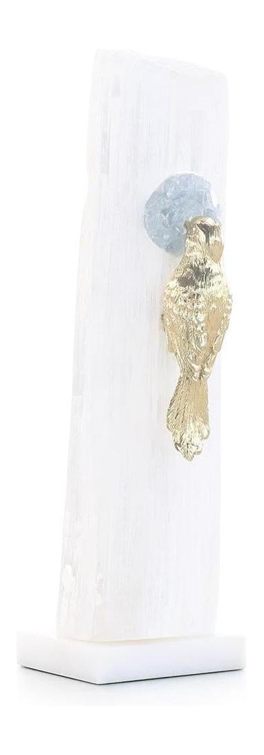 John Richard Decor Brass Bird Sculpture on Selenite Roost I