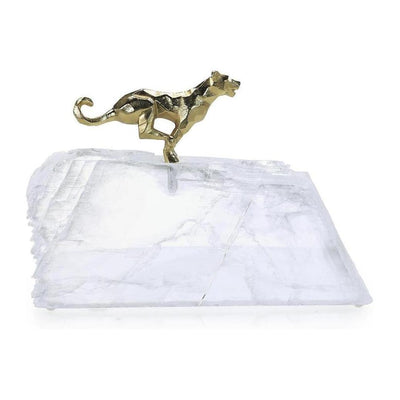 John Richard Decor Sprinting Brass Panther Sculpture on Selenite