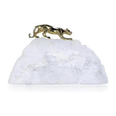 John Richard Decor Prowling Brass Panther Sculpture on Selenite