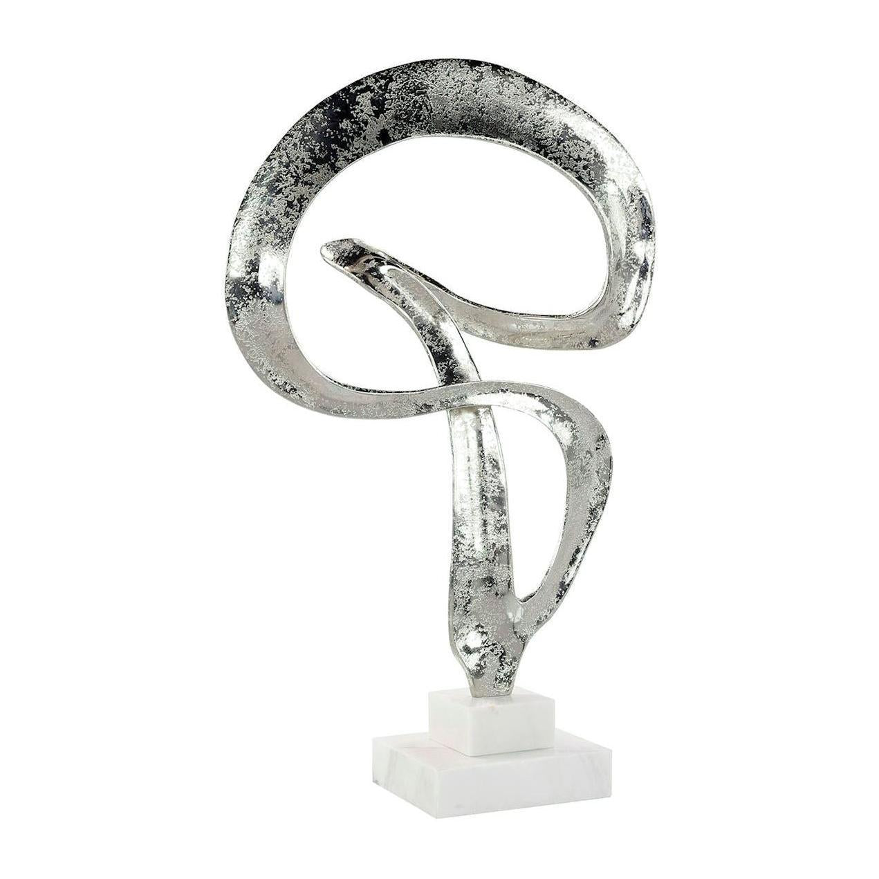 John Richard Decor Winding Flourish Sculpture on Marble Base, Nickel