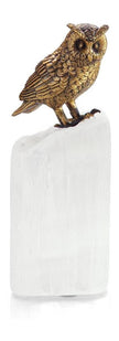 John Richard Decor Brass Owl Sculpture on Selenite