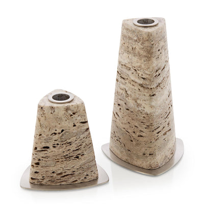 John Richard Travertine Candleholders, Set of 2