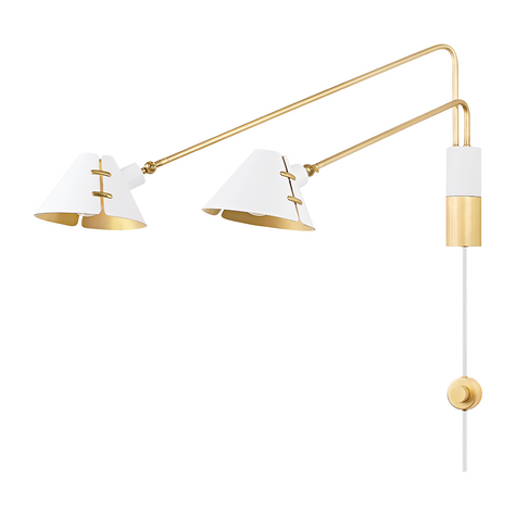 Hudson Valley Lighting Split 2 Light 9.5 inch Aged Brass/Soft White Plug-in Sconce Wall Light Clearance