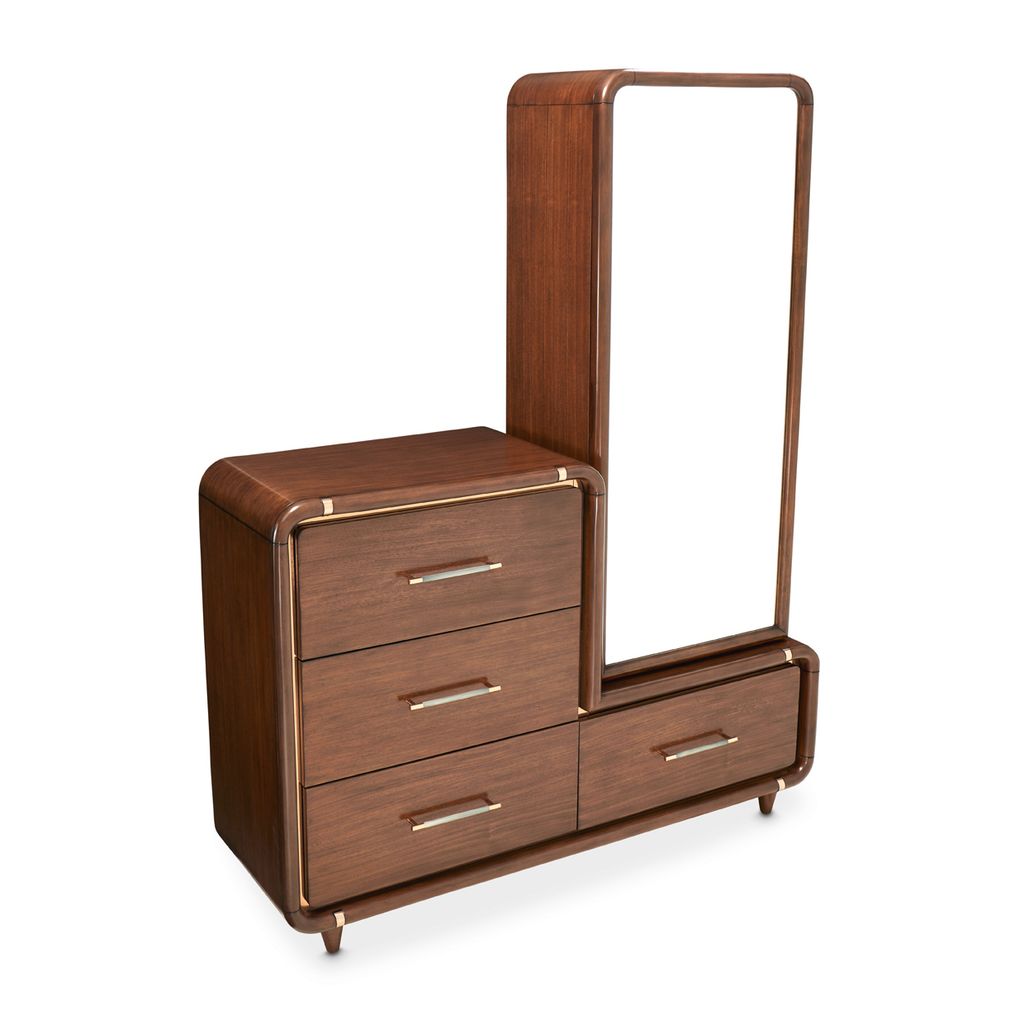 Michael Amini Mason Park Offset Chest with Storage Mirror - Umber