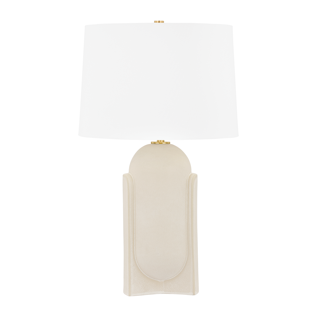 Hudson Valley Lighting Leeston 16 inch 15 watt Aged Brass/Ceramic Moonstone Sand Table Lamp Portable Light