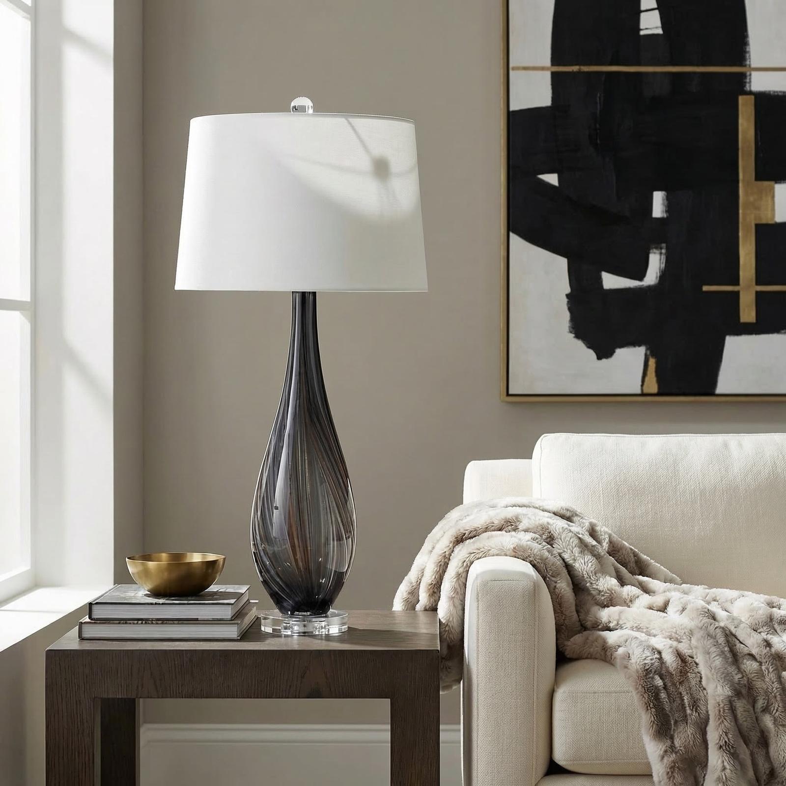 Bassett Mirror Black Glass Table Lamp