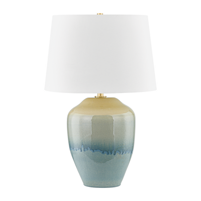 Hudson Valley Lighting Montville 19 inch 25 watt Aged Brass/Ceramic Crackle Emerald Tide Table Lamp Portable Light