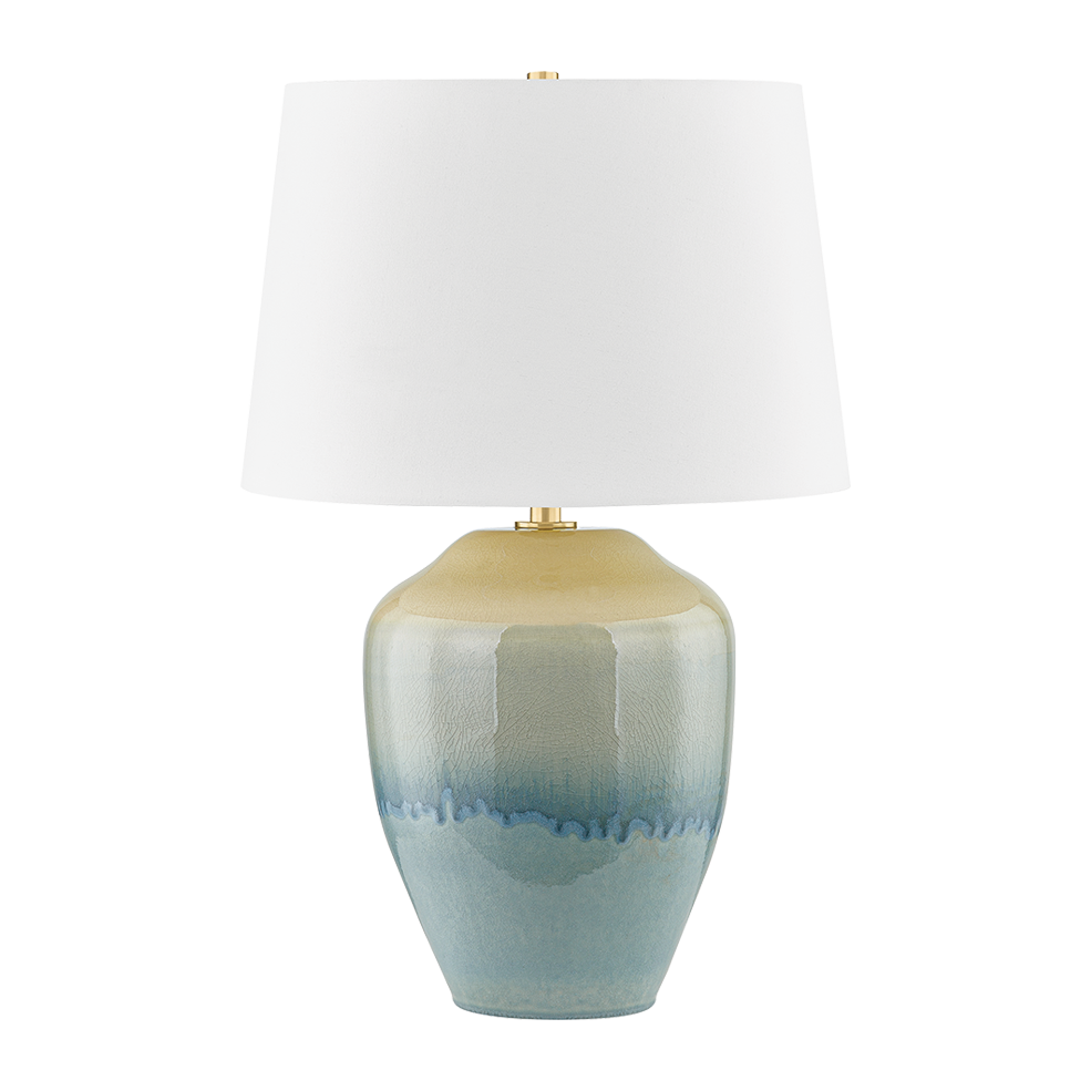 Hudson Valley Lighting Montville 19 inch 25 watt Aged Brass/Ceramic Crackle Emerald Tide Table Lamp Portable Light