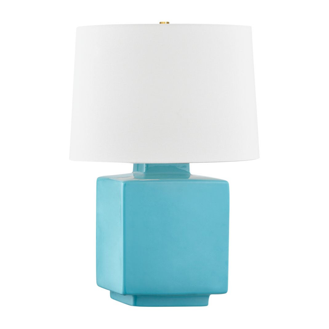 Hudson Valley Lighting Hawley 15 inch 15 watt Aged Brass/ Ceramic Gloss Turquoise Table Lamp Portable Light