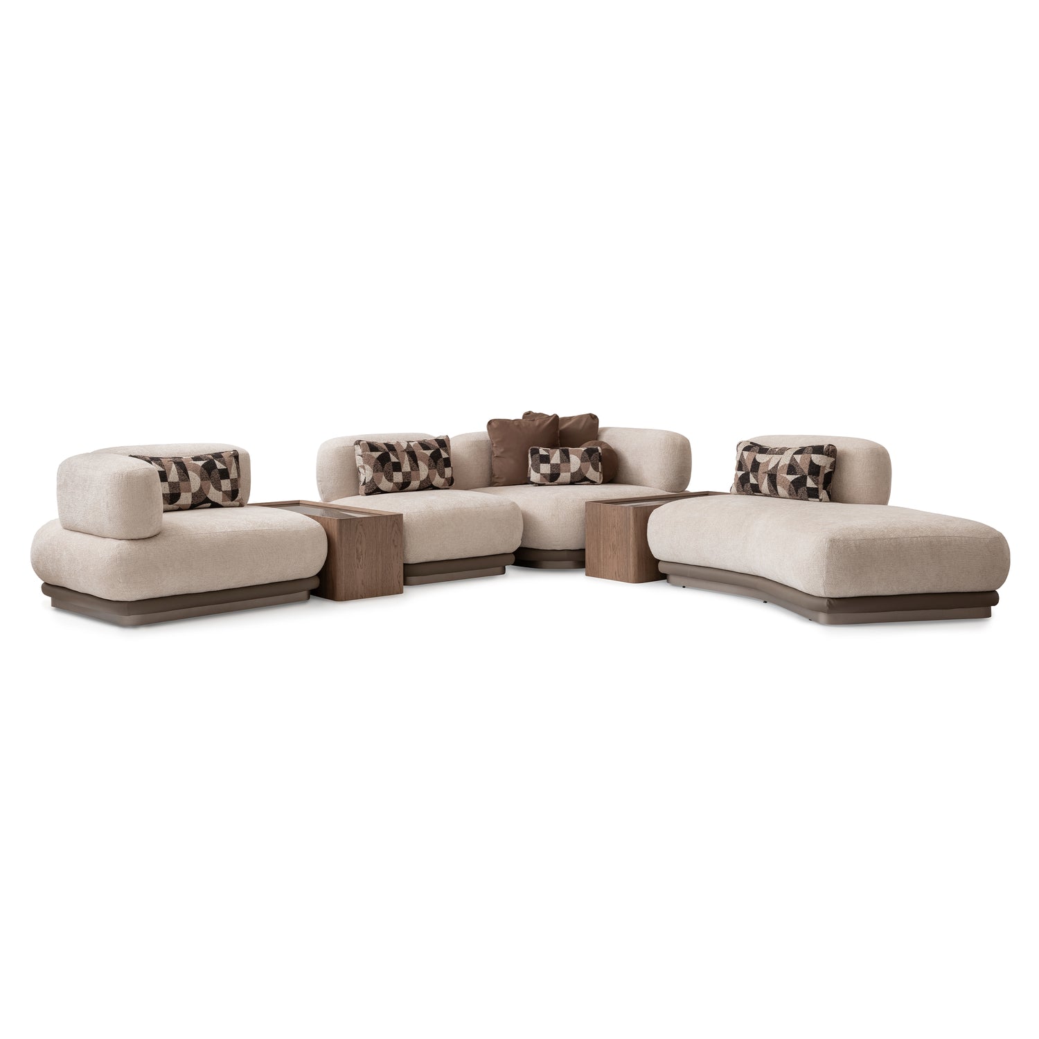 Michael Amini Bristol Point 5-Piece Modular Sectional - Fawn/Saddle Brown