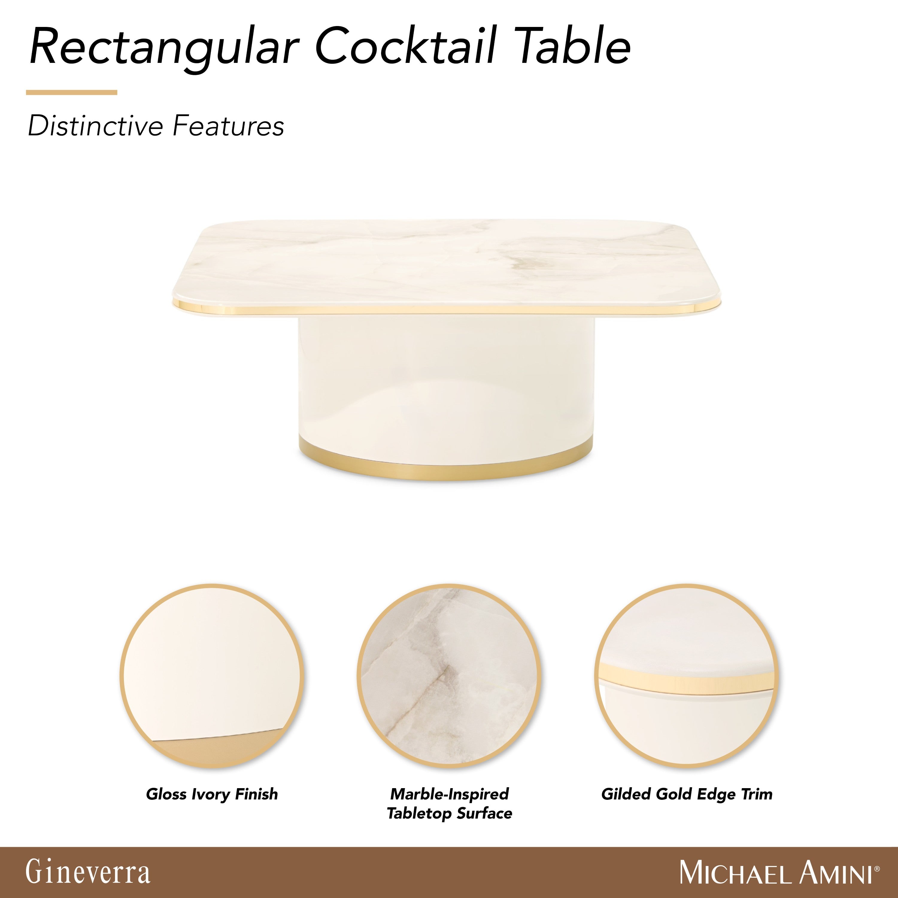 Michael Amini Gineverra Rectangular Cocktail Table - Ivory/Gold