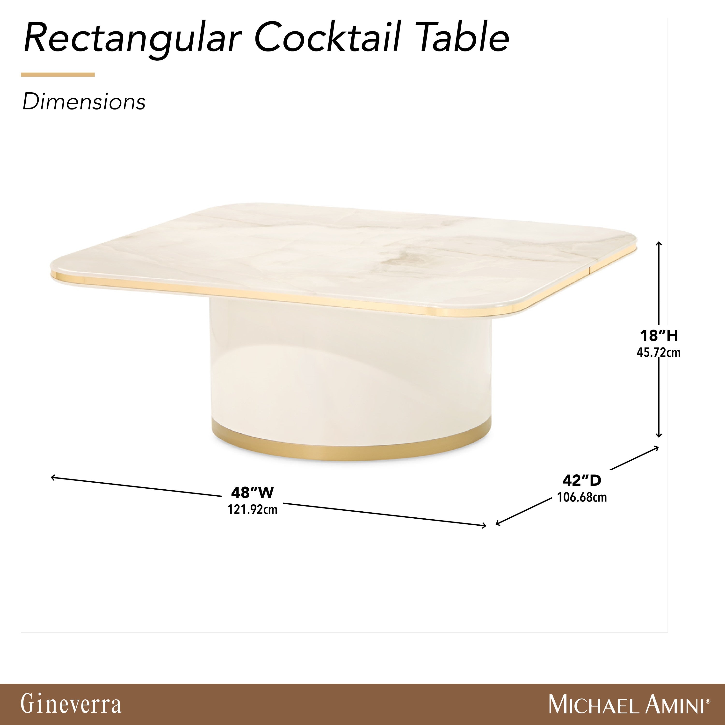 Michael Amini Gineverra Rectangular Cocktail Table - Ivory/Gold