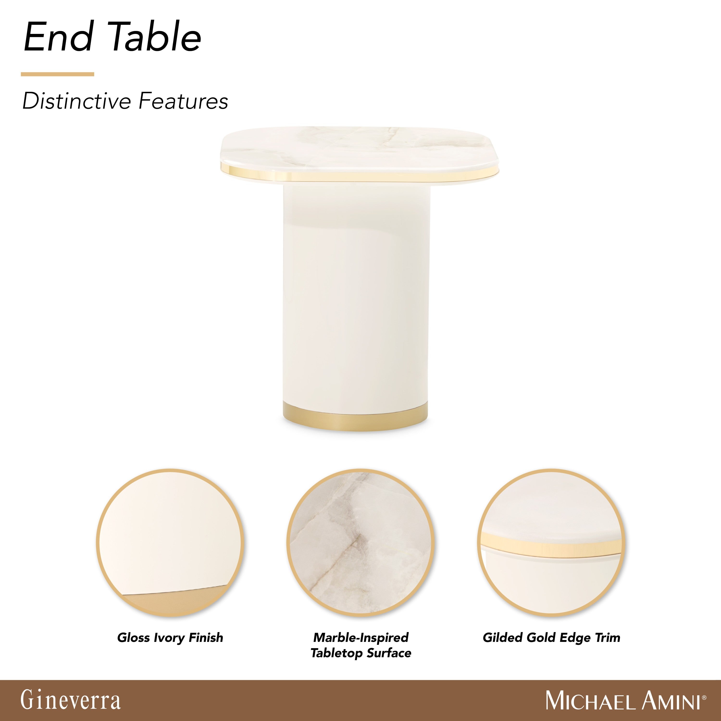 Michael Amini Gineverra End Table - Ivory Gold