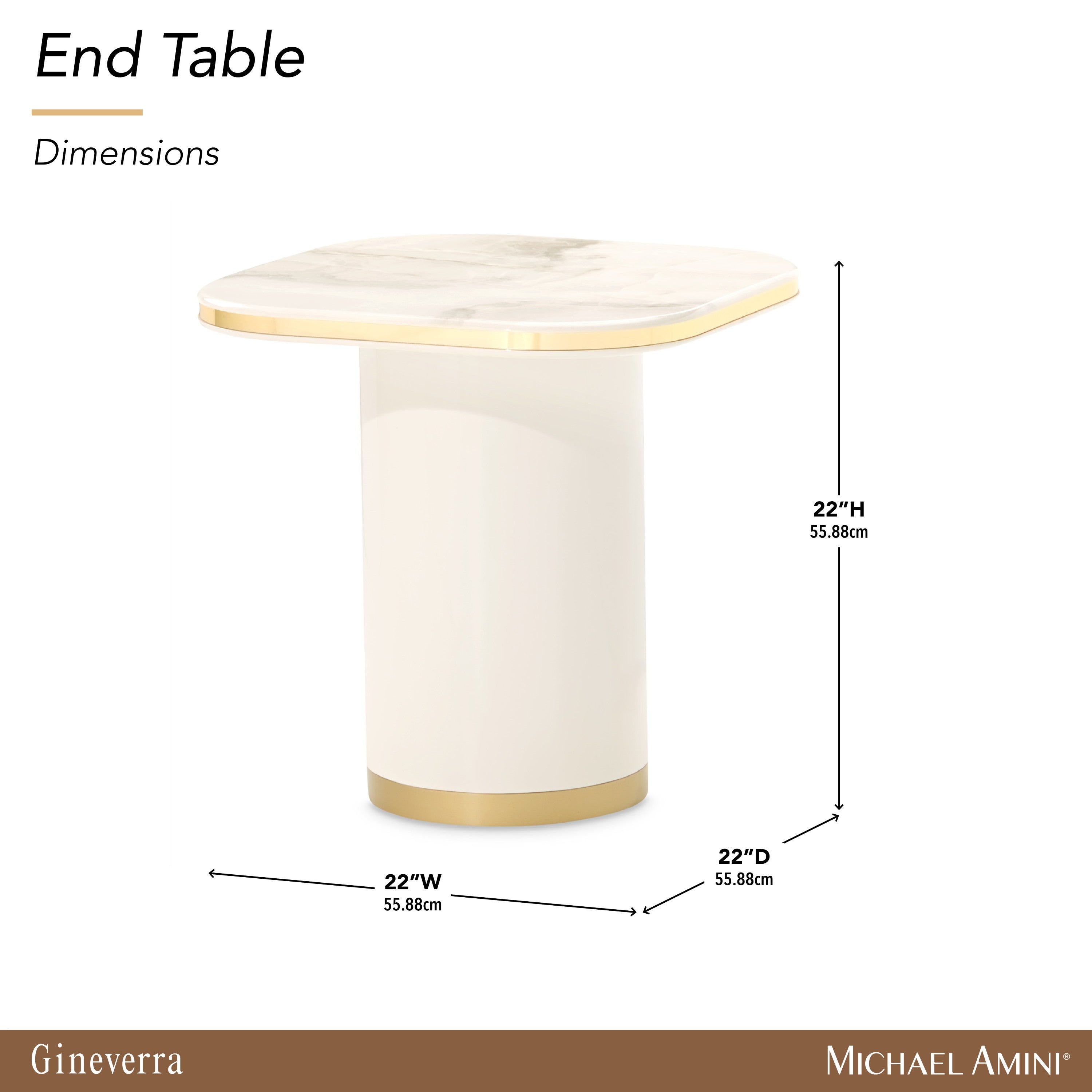 Michael Amini Gineverra End Table - Ivory Gold