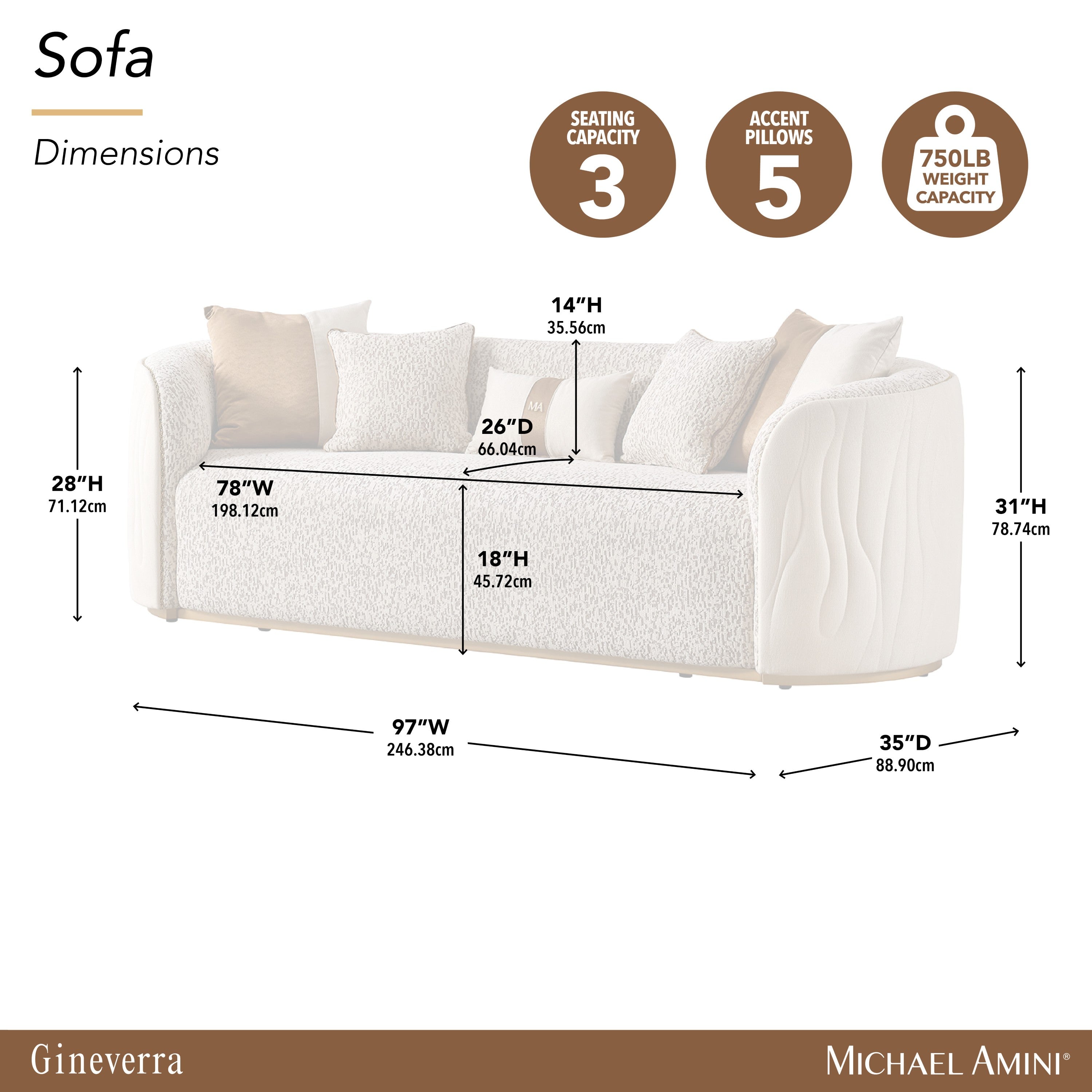 Michael Amini Gineverra Sofa - Biscotti/Ivory Gold