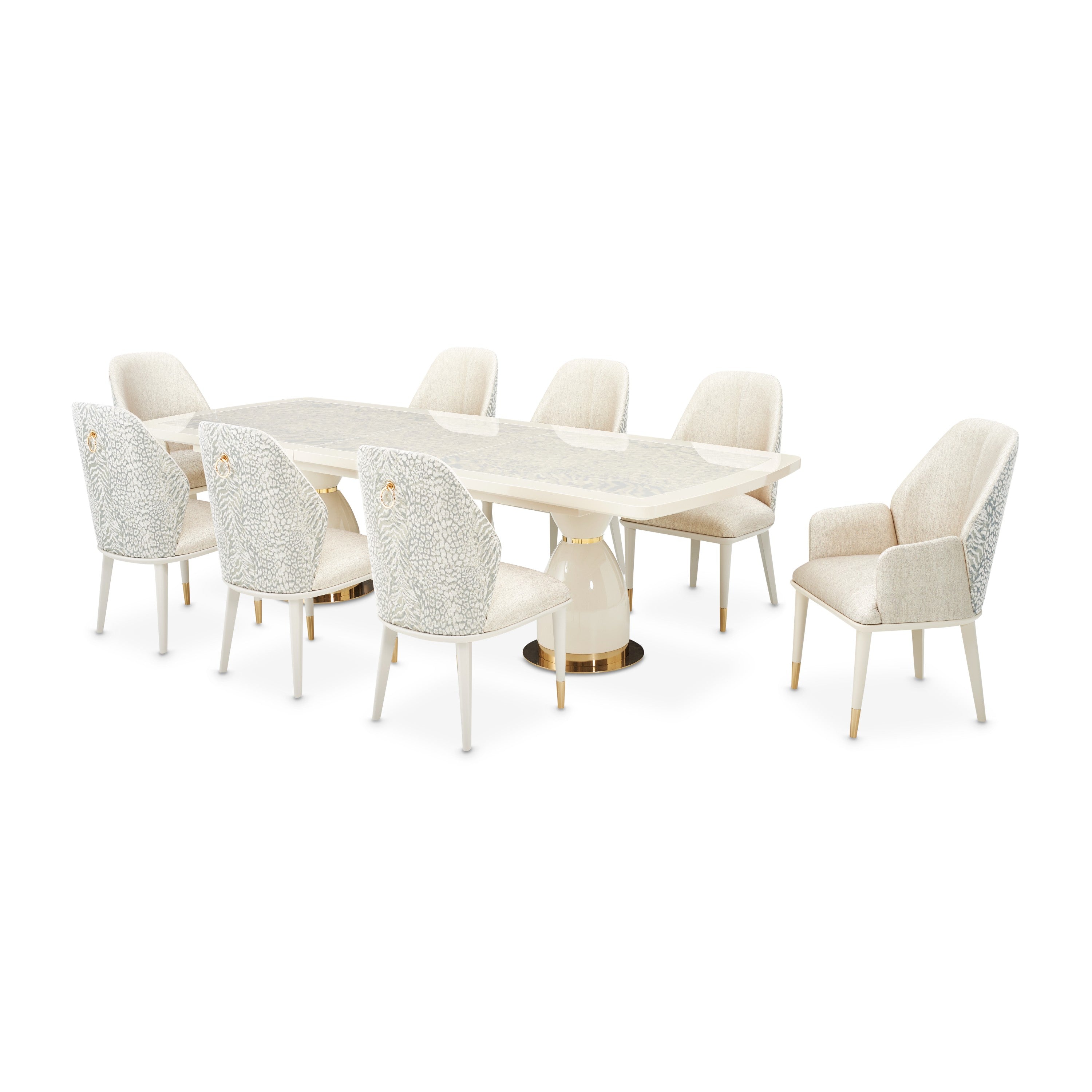 Michael Amini Lisbon Double Pedestal Dining Table - Silken Cream