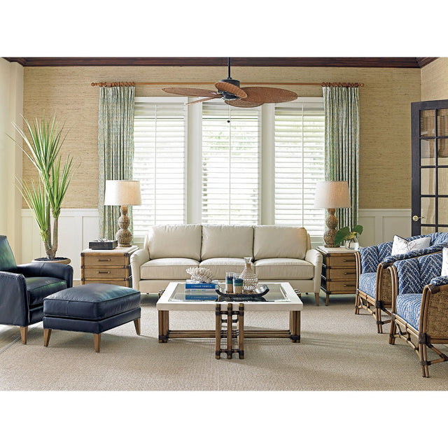 Tommy Bahama Home Twin Palms Coconut Grove Leather Ottoman